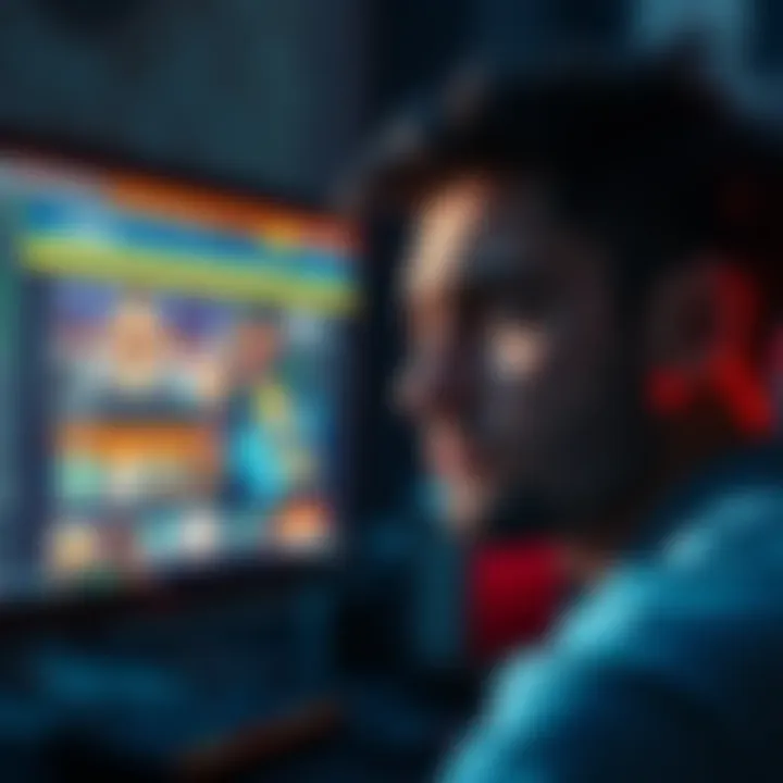 Gambling Addiction A person staring at a computer screen showing a gambling website, looking worried and conflicted about their choices.