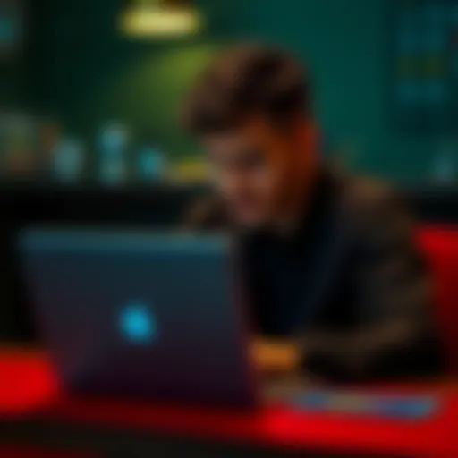 A person sitting at a table looking at a closed laptop with a determined expression, symbolizing commitment to sobriety after a gambling loss.