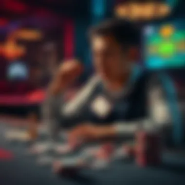 A person sitting at a table, looking thoughtfully at money and gambling chips, reflecting on their betting decisions.