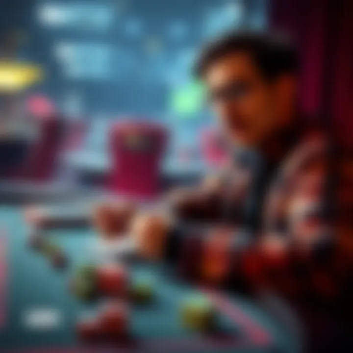 Gambling Expert Offering Advice A gambling expert sits at a table with dice and cards, ready to answer questions about betting strategies