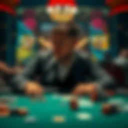 A person sitting at a poker table looking contemplative, surrounded by chips and cards, reflecting on their gambling journey between wins and losses.