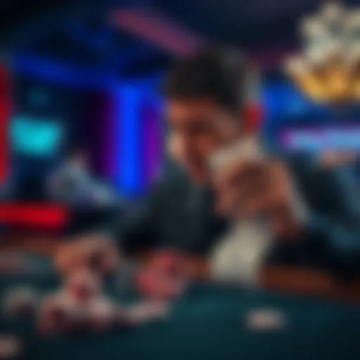 A person looking distressed at a gambling table, with empty chips and a betting slip in hand, reflecting on a recent $1000 loss.