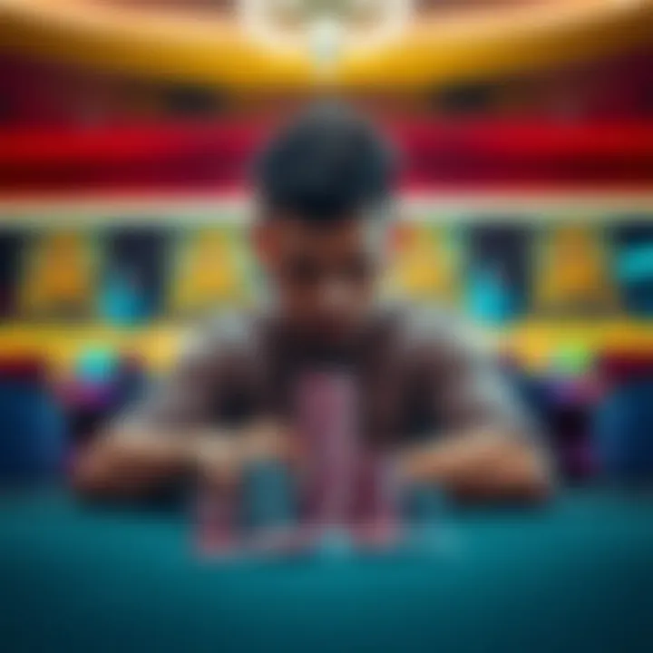 A person sitting at a table, looking thoughtfully at a stack of chips, representing the highs and lows of gambling experiences