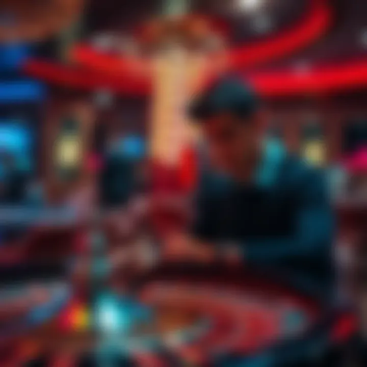 A person looking at a roulette table, contemplating their next move in a casino setting, highlighting the risks of gambling addiction