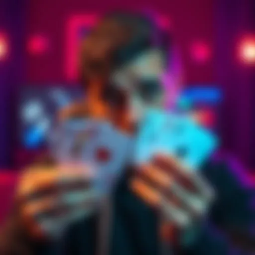 A person looks worried while holding playing cards, symbolizing the dangers of gambling addiction.