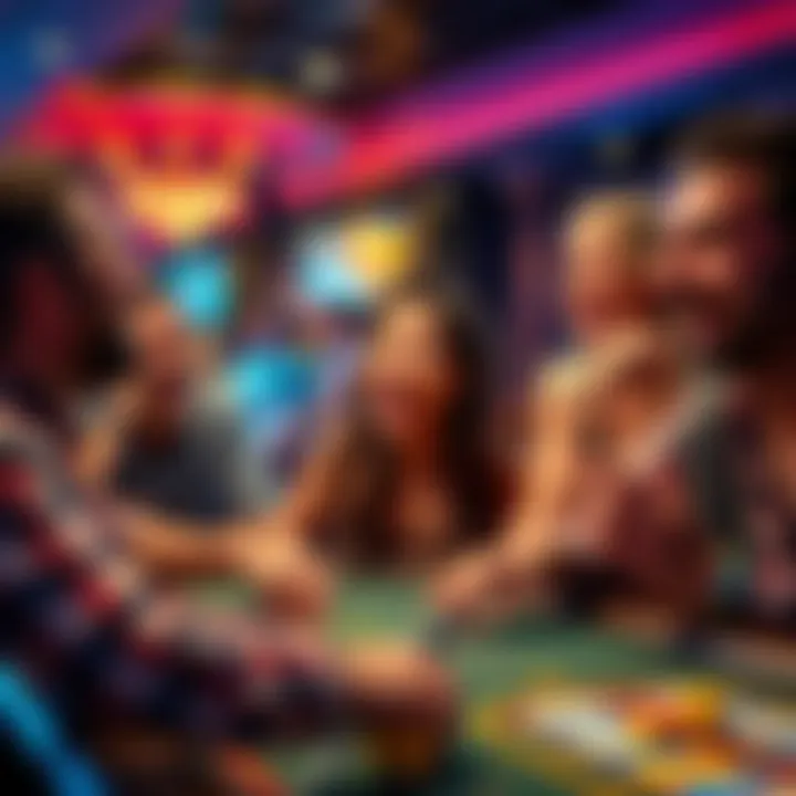 Joyful gambling scene with people laughing A group of friends enjoying a light-hearted casino game, laughing and cheering with excitement