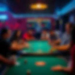 People enjoying a game night with poker tables at a relaxed venue in North Jersey