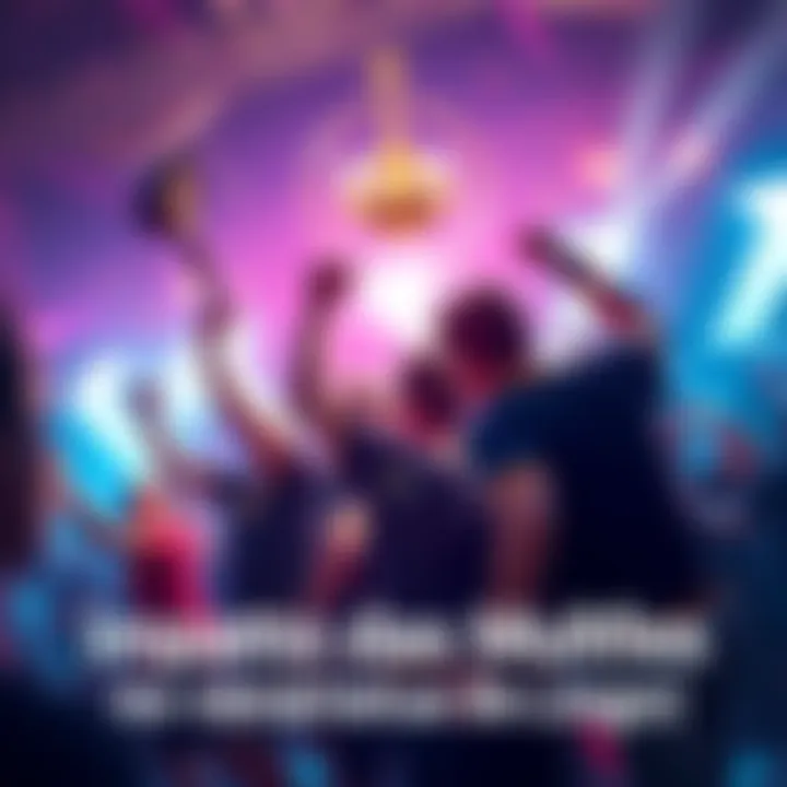 Players celebrating game milestones together in a vibrant setting