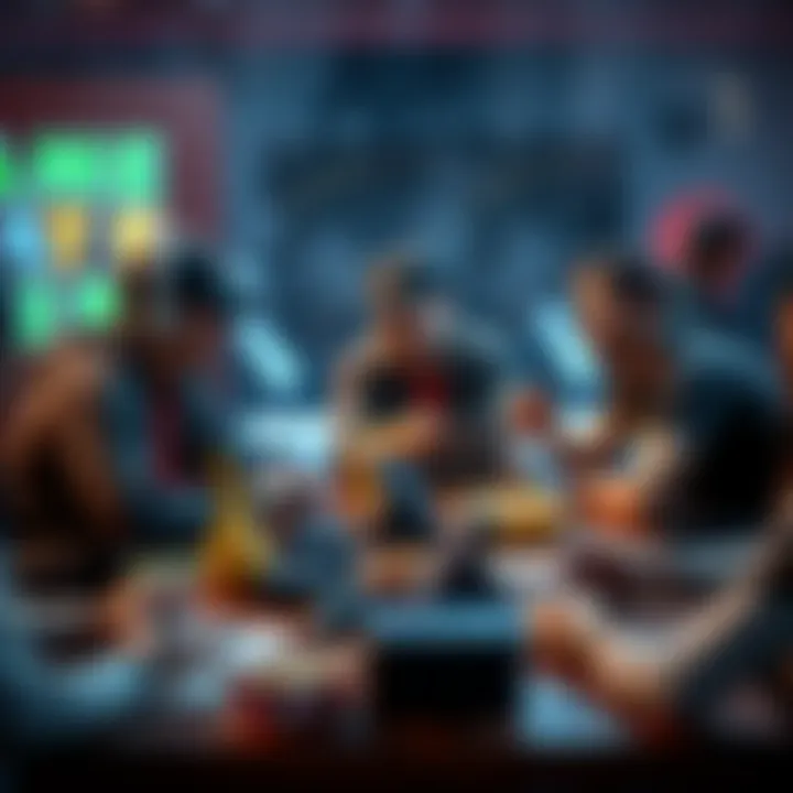 Game Challenge A group of gamers discussing video games around a table, with consoles and snacks in front of them.