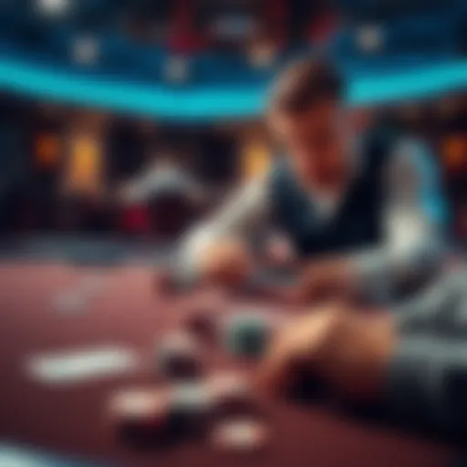 A player strategizing while playing a table game that involves double rounds, with cards and chips visible on the table.