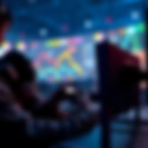 A person playing a video game, focused on leveling up quickly with strategies around them, like charts and tips.