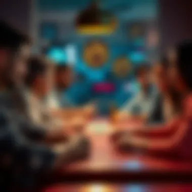 Players sitting around a table during a game night A group of friends gathered at a table for a game night, looking concerned as one player gestures, suggesting a discussion about card manipulation