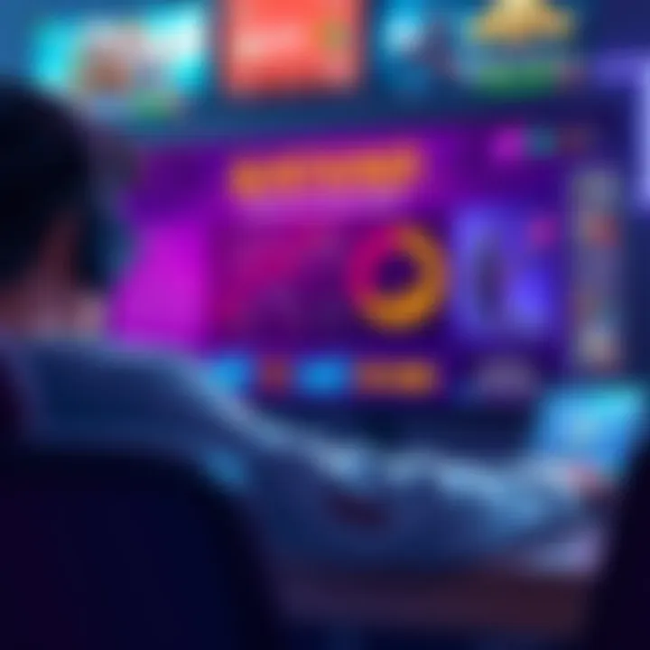 Gameplay Bonus Calculation An illustration showing a player analyzing gameplay stats and bonuses with game graphics in the background.