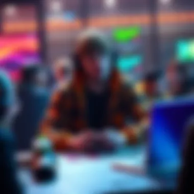 A gamer sitting at a table wearing an unusual outfit that distracts others, affecting their confidence