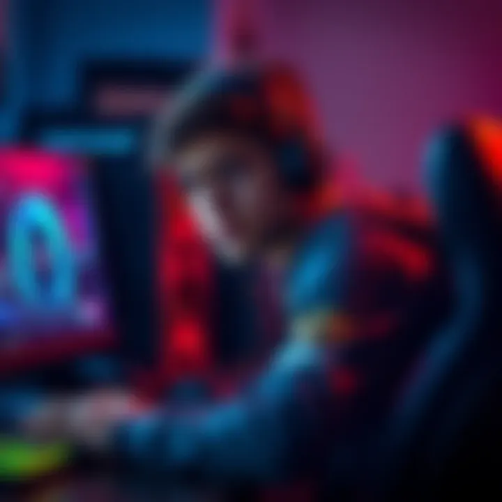 A gamer sitting in front of a computer, looking thoughtful and unsure, with gaming equipment around