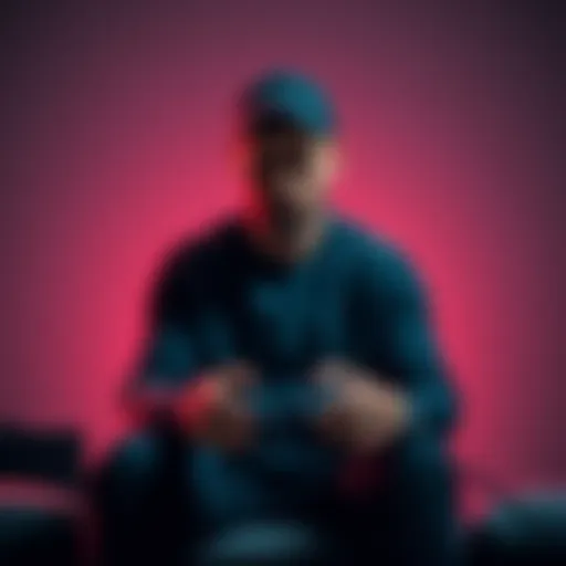 A man sitting alone with a sad expression, looking at a gaming controller, symbolizing the struggles of gaming addiction and financial loss.