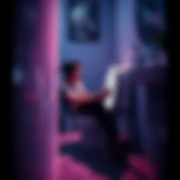 A person sitting on the toilet with a gaming console, focused on their screen while pretending to be in the bathroom