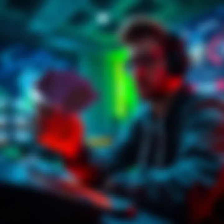 A person engaging with a gaming console and betting cards, inviting interaction from followers.