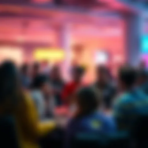 A group of people engaged in a conversation about the gaming industry, sharing ideas and experiences in a lively forum setting.