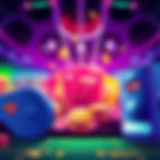 Illustration of gaming mechanics showing winning cascades and multipliers in a vibrant game setting