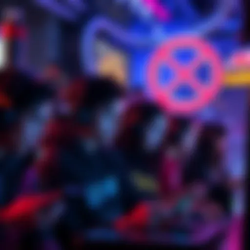 A group of gamers looking concerned while checking gaming news on their devices, with a 'no gaming' sign in the background.