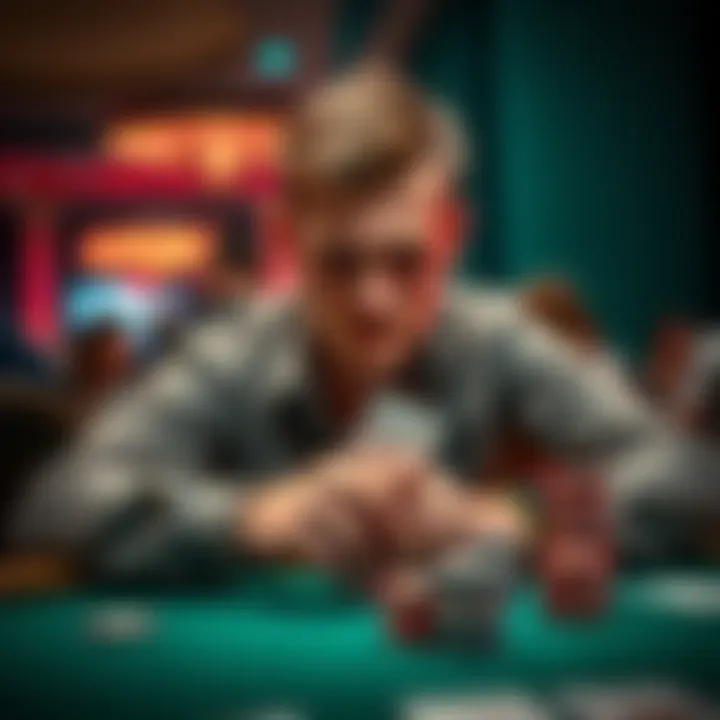 Garrett Adelstein at poker table Garrett Adelstein confidently going all-in with Q high hand during a poker game.