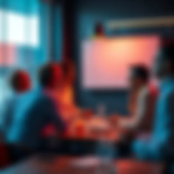 A group of people discussing future projects and sharing ideas on success in a meeting setting.