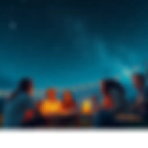 A group of friends enjoying a peaceful evening together, sharing stories and laughter under a starry sky.