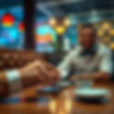 Generous Tip in a Restaurant A hand placing a generous tip on a restaurant table next to a smiling waiter