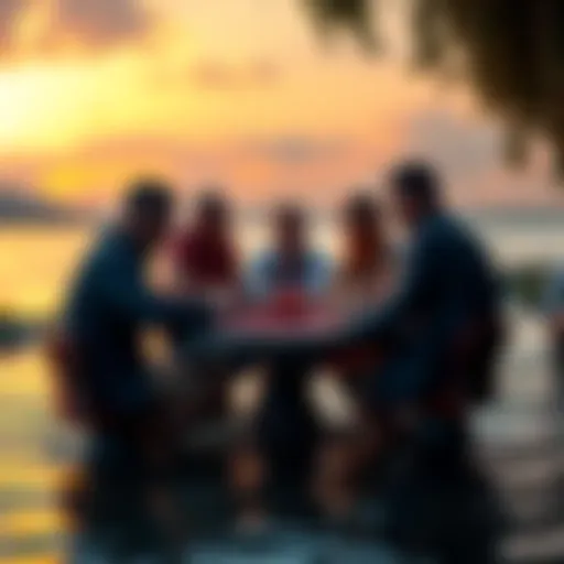 A captivating scene on the riverbank with players reacting to a surprising moment in a Ggpoker game.