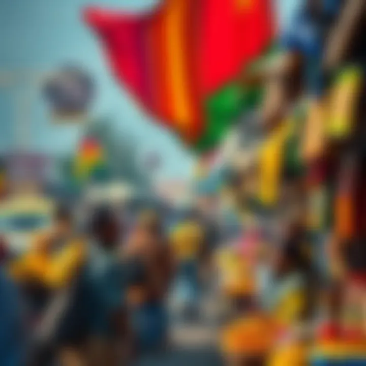 A bustling market scene in Ghana showcasing vibrant trade and economic activity
