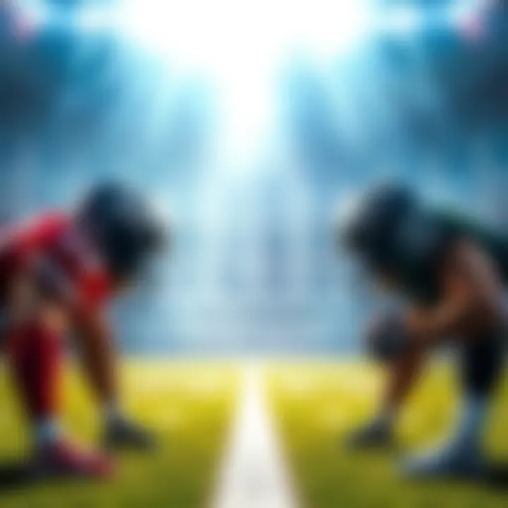 Giants and Eagles football players facing off on the field during a game