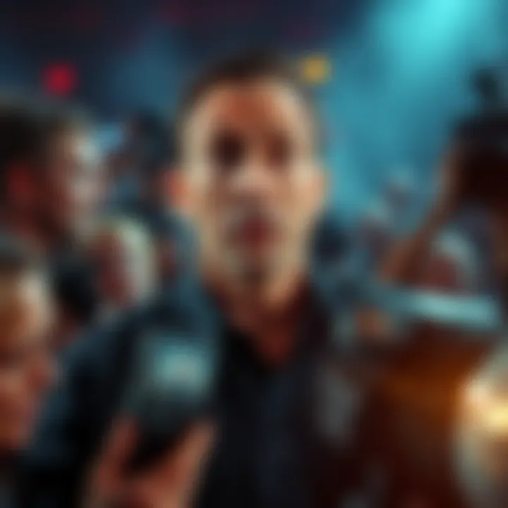 Gibbs surrounded by fans and media with a surprised expression, showcasing the buzz around him