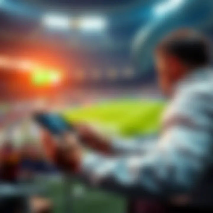 A person analyzing a soccer match on a digital device while placing a live bet, reflecting the excitement and strategy involved in sports betting.