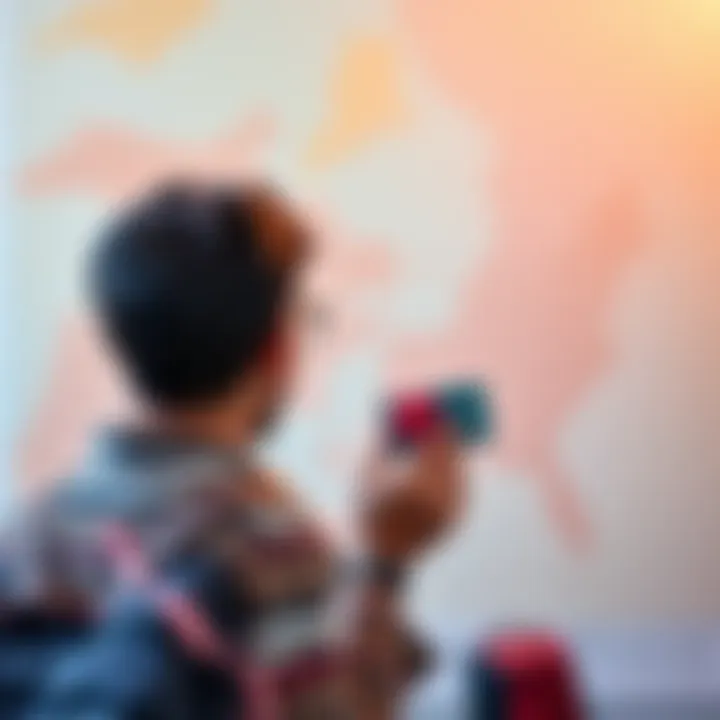 Gift Cards in Different States A traveler holding a gift card while looking at a map of North Carolina and New York, contemplating spending it.