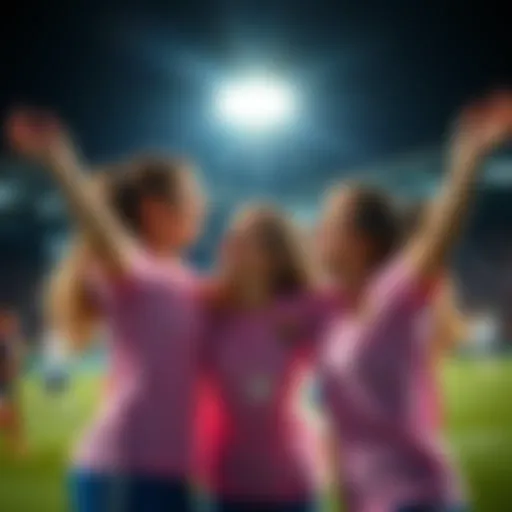 Girls celebrating after the game Girls celebrating with joy after a memorable sports game, expressing gratitude and excitement