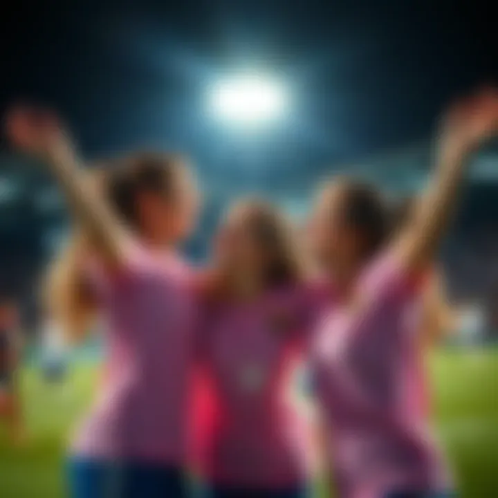 Girls celebrating after the game Girls celebrating with joy after a memorable sports game, expressing gratitude and excitement
