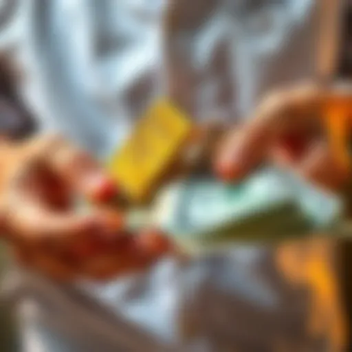 A person holding a gold bar and dollar bills in their hands, comparing the two