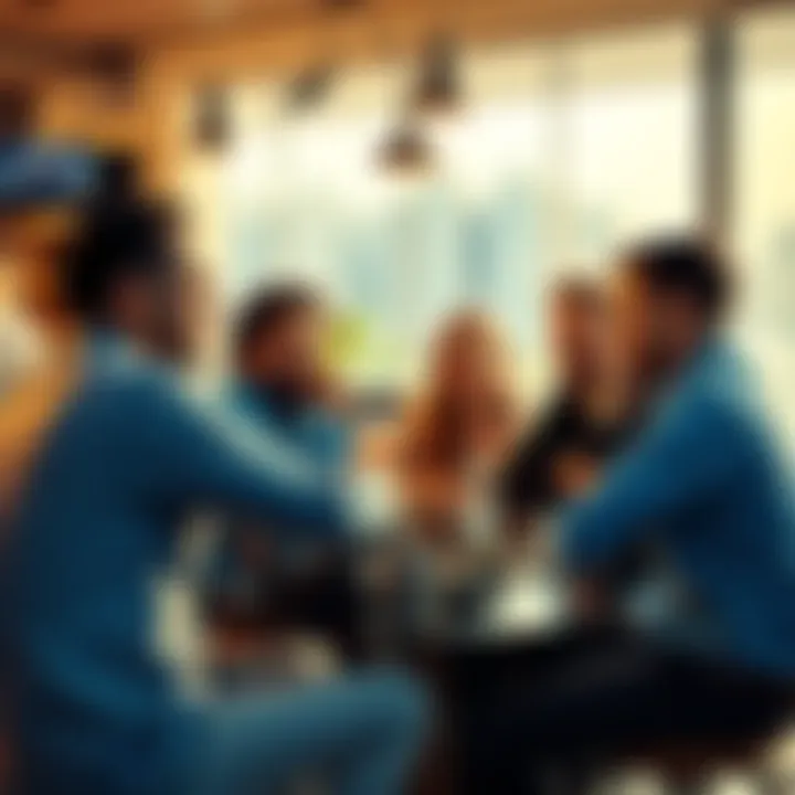 Group of people sharing thoughts on golf at a café