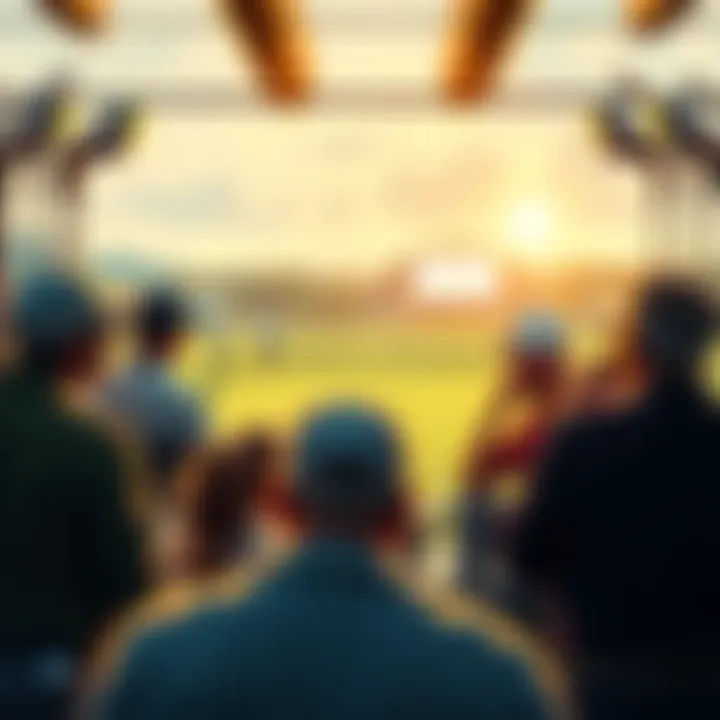 A group of people discussing live betting options for the Arnold Palmer Invitational 2026 with golf clubs in the background.