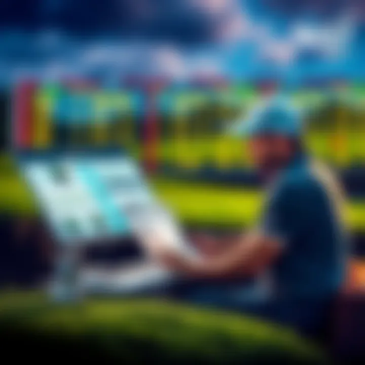 A golfer analyzing statistics and making selections for a parlay bet on golf matches.