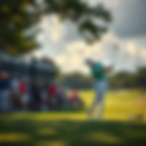 Golf Tournament at TPC Oaks Golfer hitting a ball on TPC Oaks Course during the Valero Texas Open with crowds in the background
