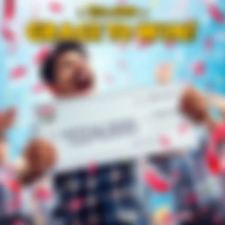 A joyful person holding a big check representing a $24,000 prize, surrounded by confetti and excitement, signifying a life-changing opportunity