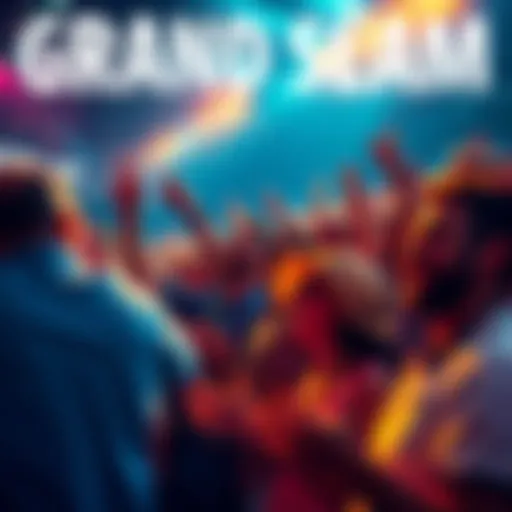 A vibrant scene showing people excitedly engaging in betting at a Grand Slam event, emphasizing the thrill of bonus promotions