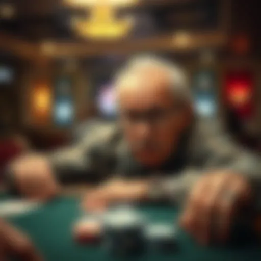 An older man with glasses and a surprised expression at a poker table, surrounded by cards and chips, during a game in Jacksonville.