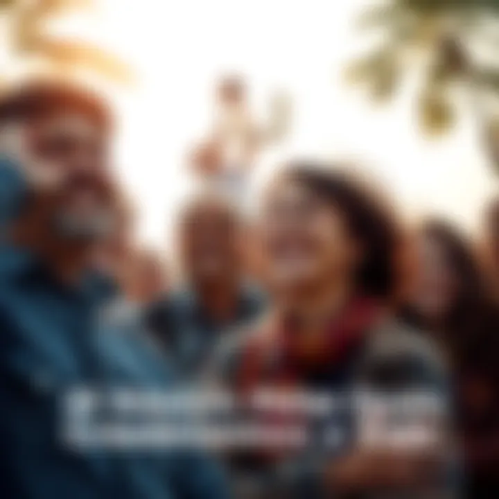 A group of people smiling and sharing moments of joy outdoors, reflecting on their blessings.