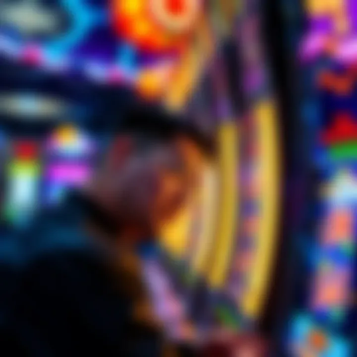 A close-up view of a slot machine with flashing lights and a player looking concerned at the screen, hinting at manipulation.