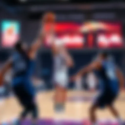 Grayson Allen takes a shot from the three-point line during a basketball game, focused on his technique while players defend him.