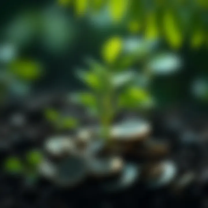 Green Investments A growing plant with coins around it, symbolizing the financial benefits of sustainable investments.