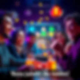 A group of friends smiling and playing games together at night, surrounded by laughter and drinks, celebrating their luck.